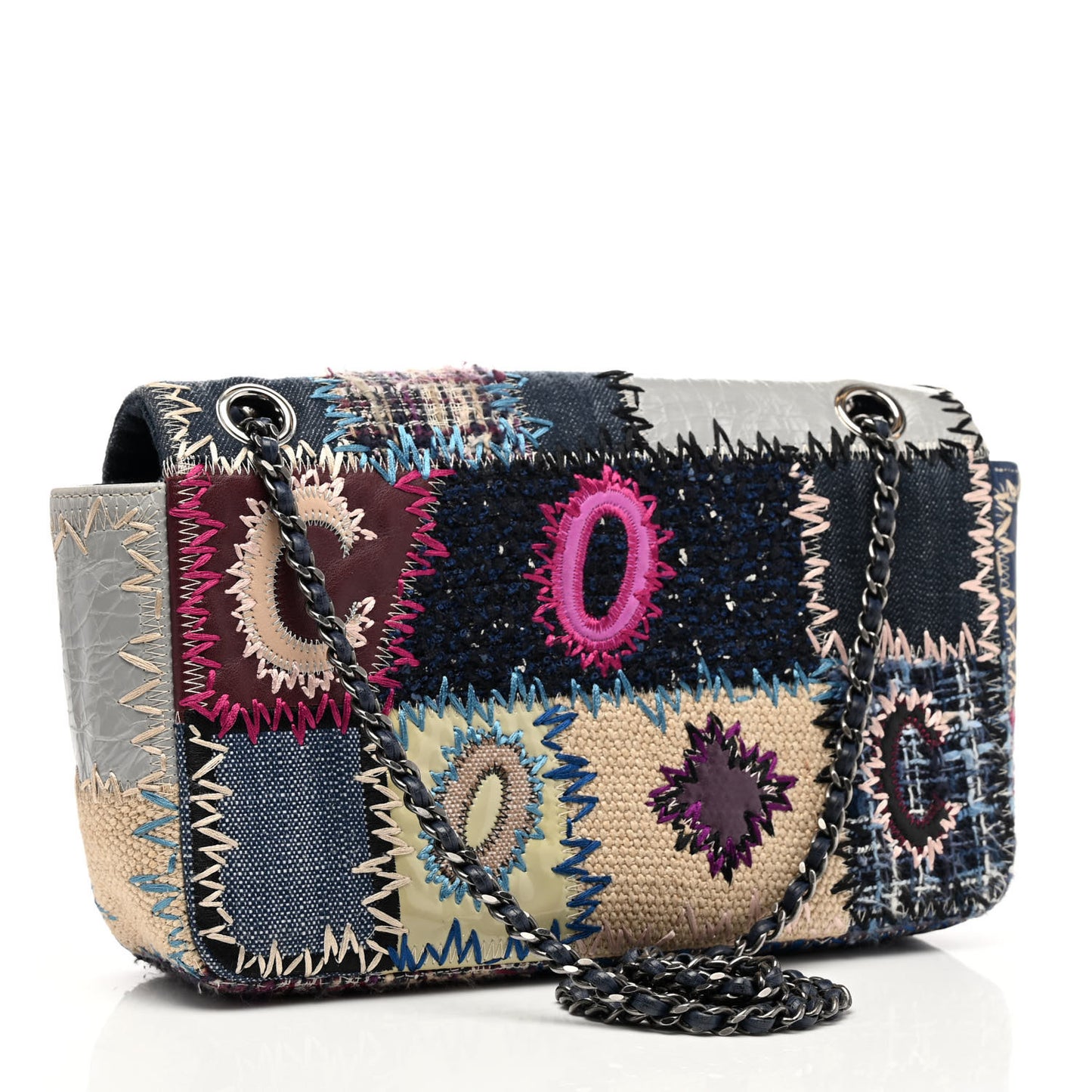 Denim Tweed Patchwork Jumbo Single Flap Multicolor