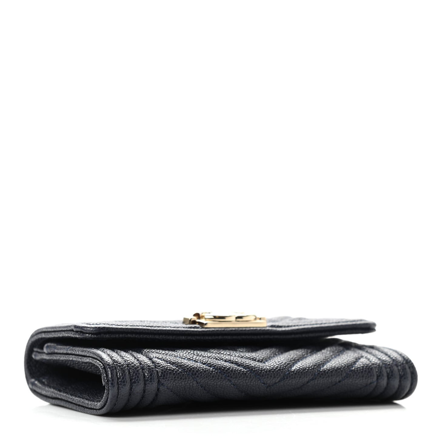 Caviar Chevron Quilted Boy Card Holder Wallet Navy