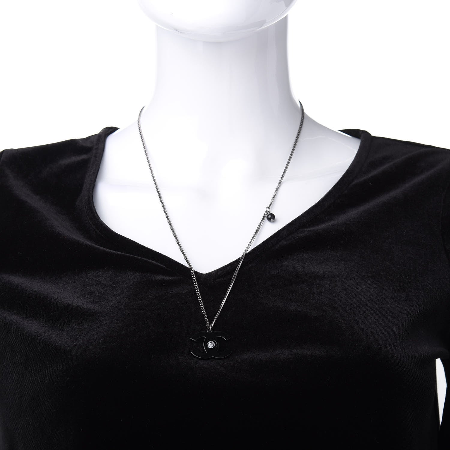 Chanel Enamel CC Camellia Necklace Black 3 of 5