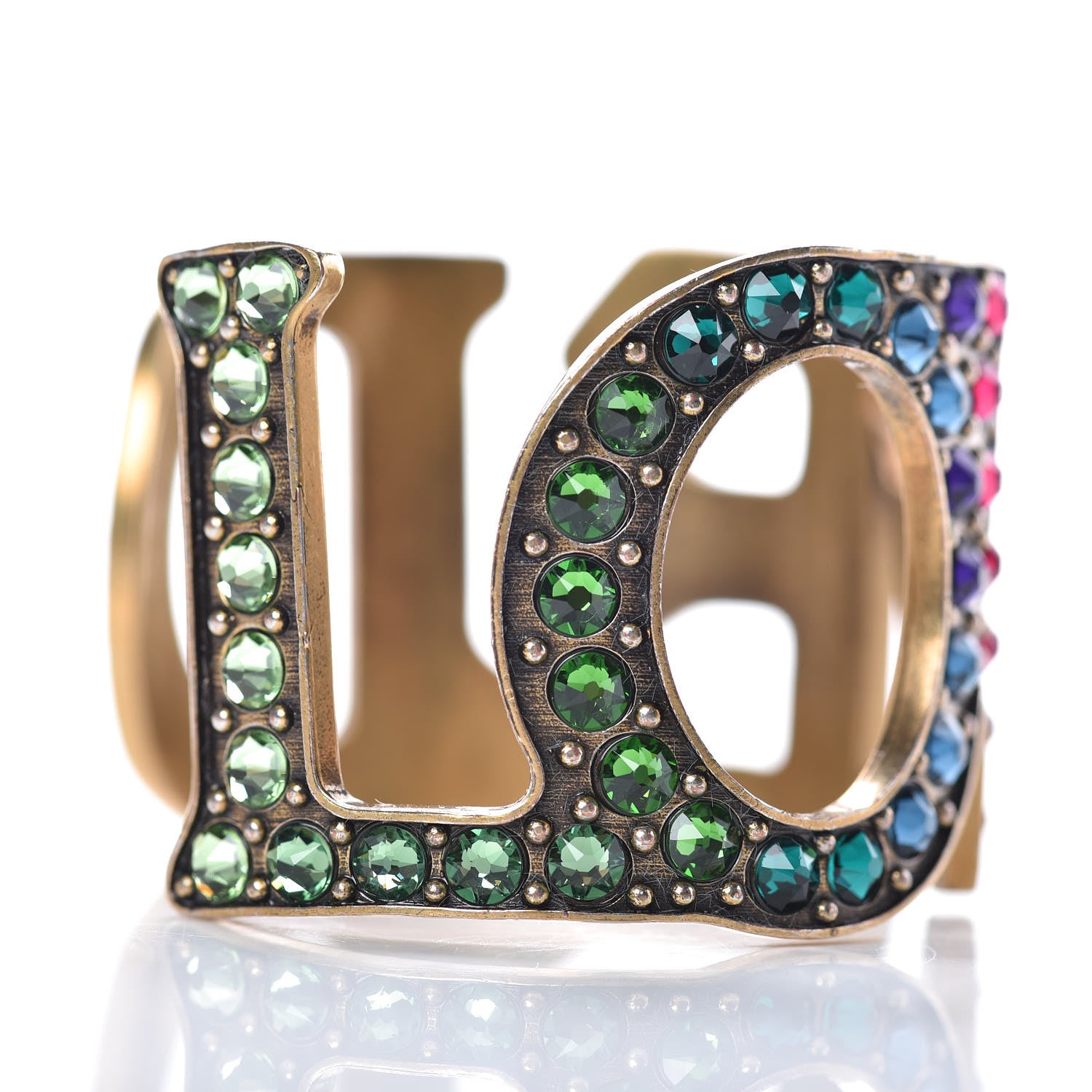 Gucci Metal Crystal Loved Cuff Bracelet 16 Aged Gold 6 of 7