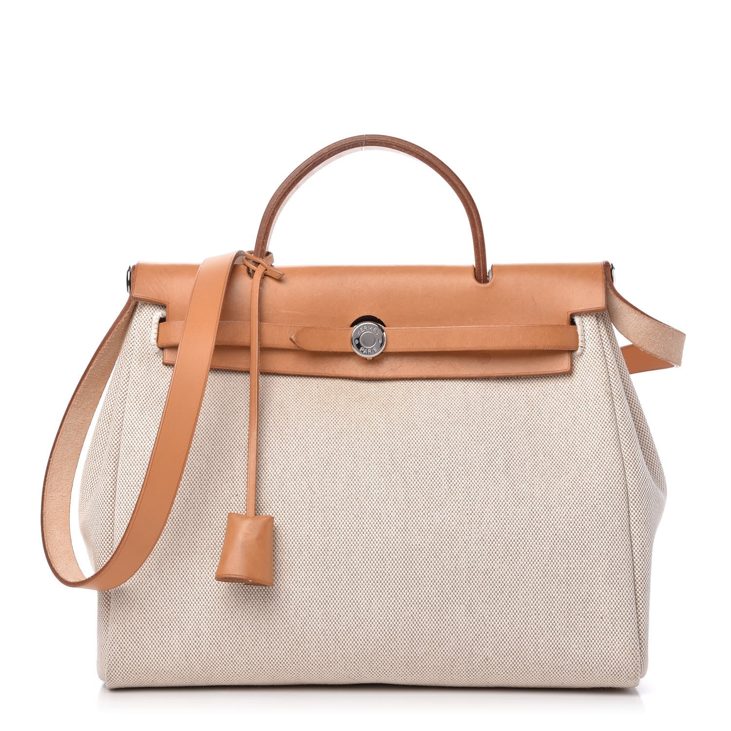 Hermes Toile Vache Calfskin Herbag 30 PM Black Natural 3 of 10