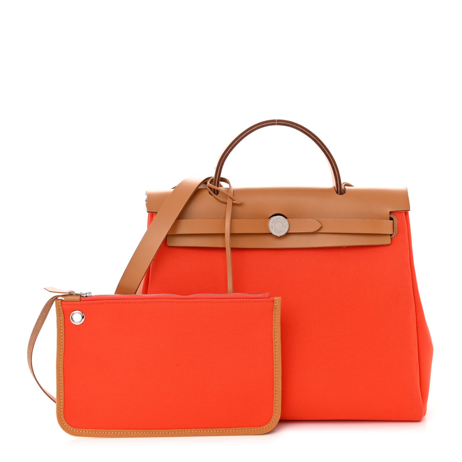 Hermes Vache Hunter Toile Herbag Zip Retourne 31 PM Capucine Fauve 3 of 12