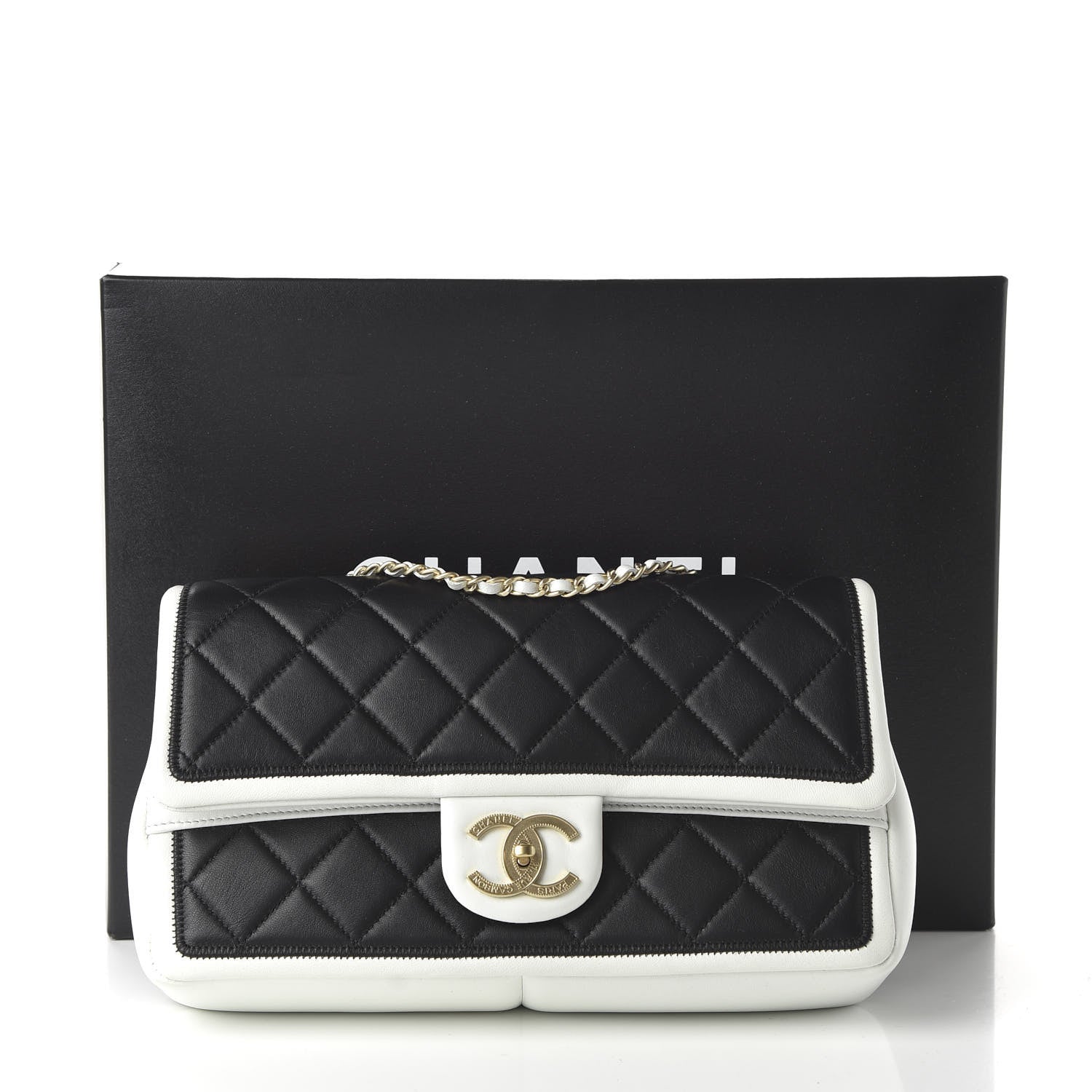Chanel Lambskin Quilted Graphic Medium Flap Black White 11 of 11