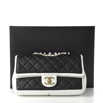 Chanel Lambskin Quilted Graphic Medium Flap Black White 11 of 11