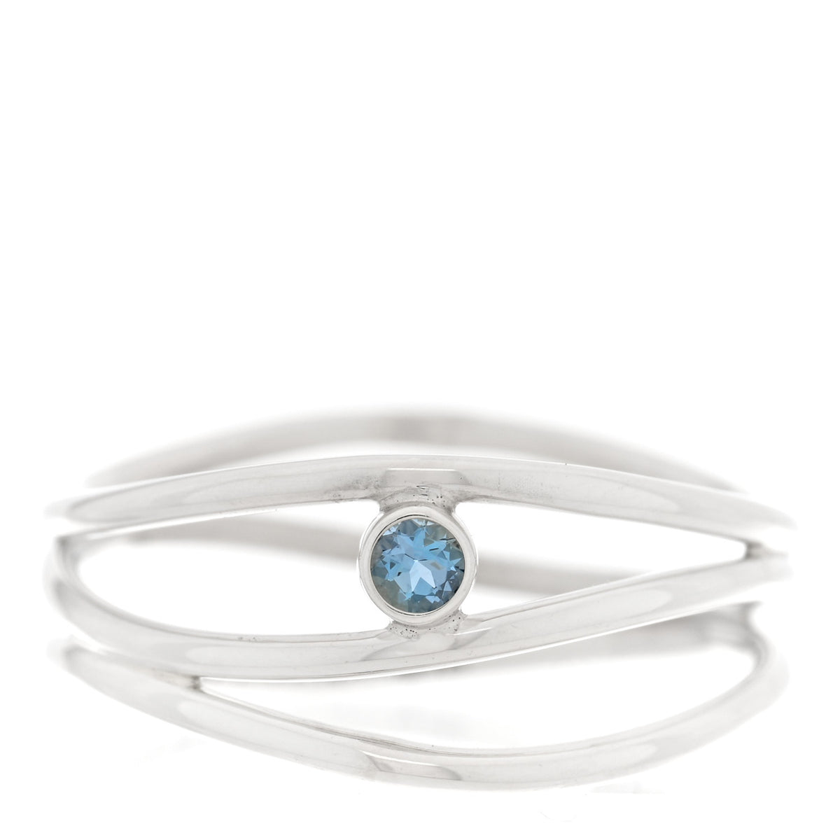 Sterling Silver Blue Topaz 3 Row Wave Ring 54 6.75