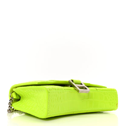 Balenciaga Shiny Calfskin Crocodile Embossed Hourglass Chain Bag Fluo Yellow 4 of 9