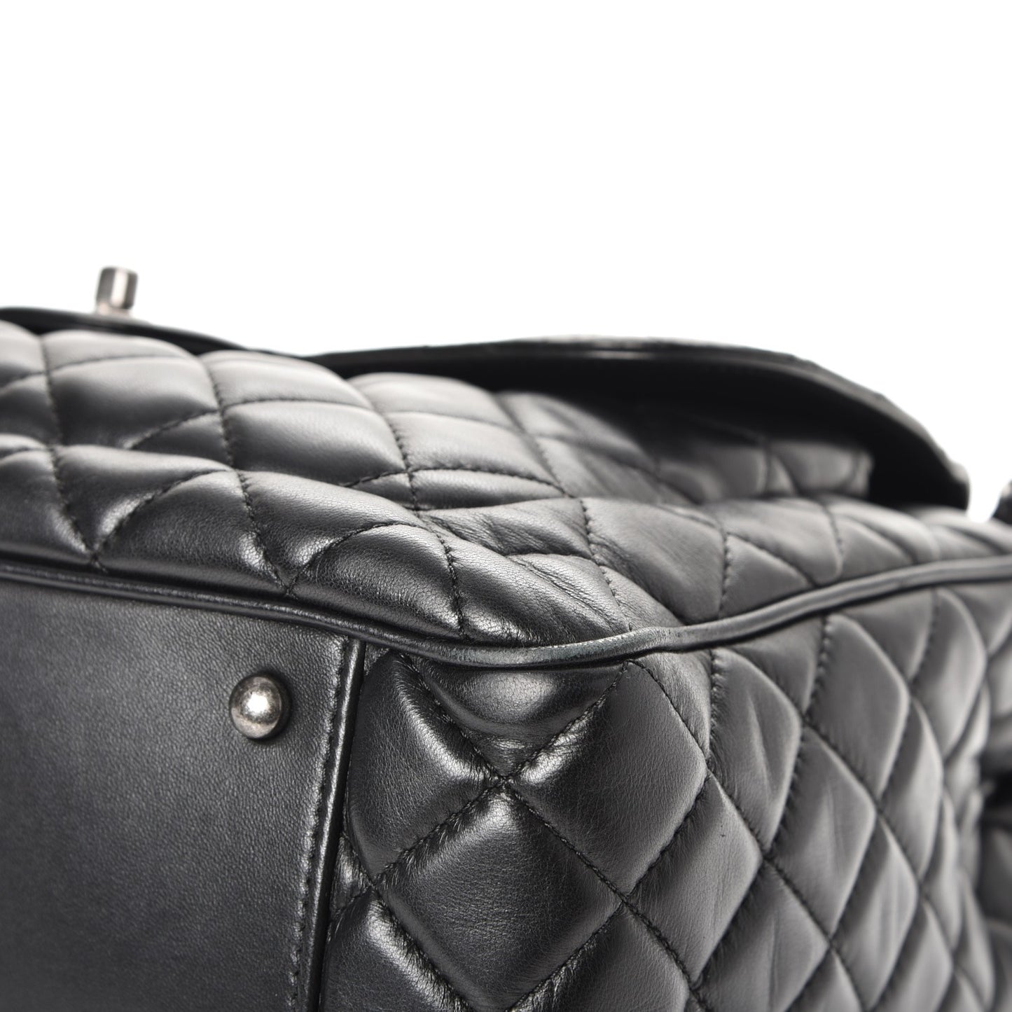 Lambskin Quilted Front Flap Tote Black