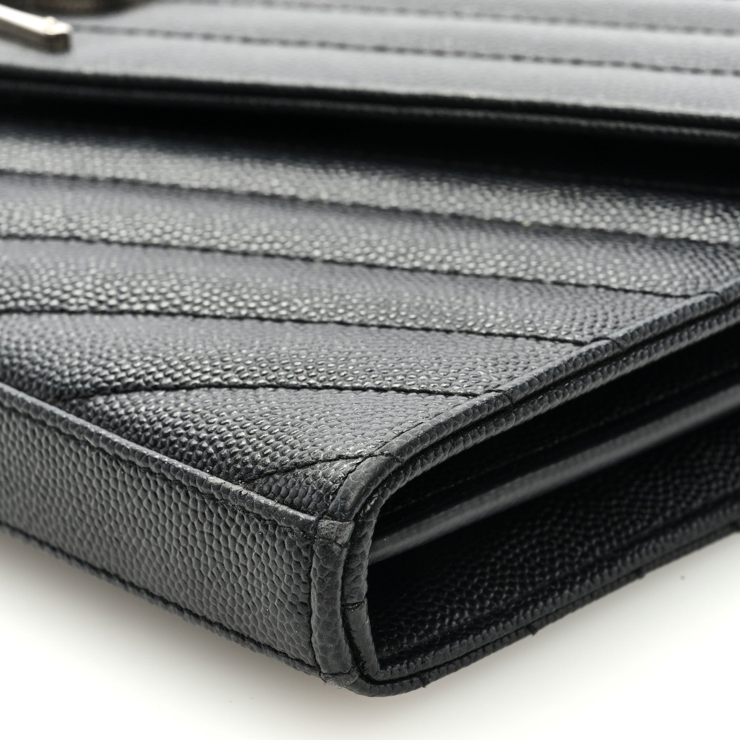 Saint Laurent Grain De Poudre Matelasse Chevron Monogram Chain Wallet Black 8 of 8