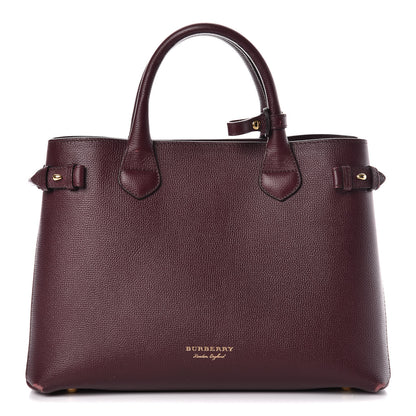 Burberry Grainy Calfskin House Check Medium Banner Tote Mahogany Red 1 of 15
