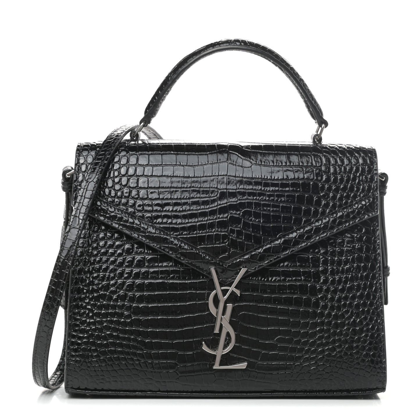 Calfskin Crocodile Embossed Medium Classic Monogram Cassandra Top Handle Black Rouge Legion