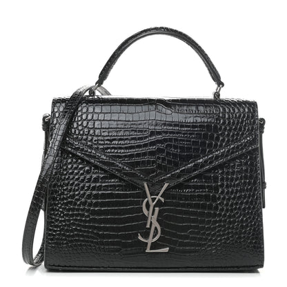 Saint Laurent Calfskin Crocodile Embossed Medium Classic Monogram Cassandra Top Handle Black Rouge Legion 1 of 8