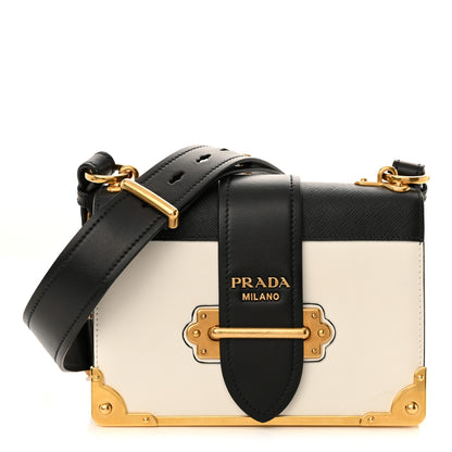 Prada City Calfskin Saffiano Cahier Bag White Black 1 of 10