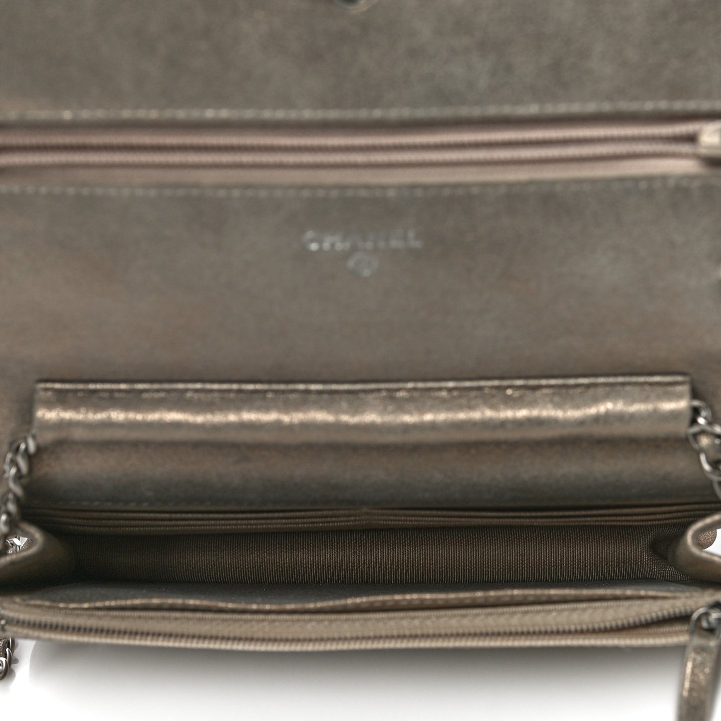 Iridescent Calfskin Quilted Wallet on Chain WOC Gold