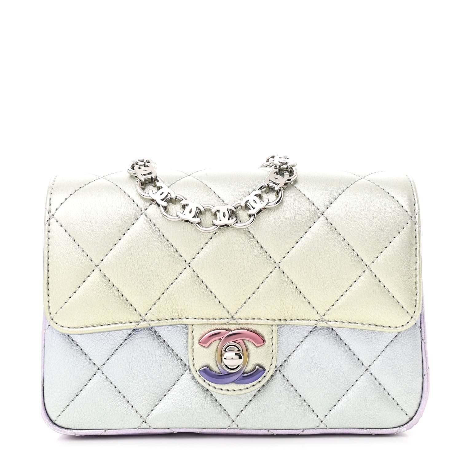 Chanel Gradient Metallic Calfskin Quilted Clutch Silver Blue Yellow Purple 1 of 11