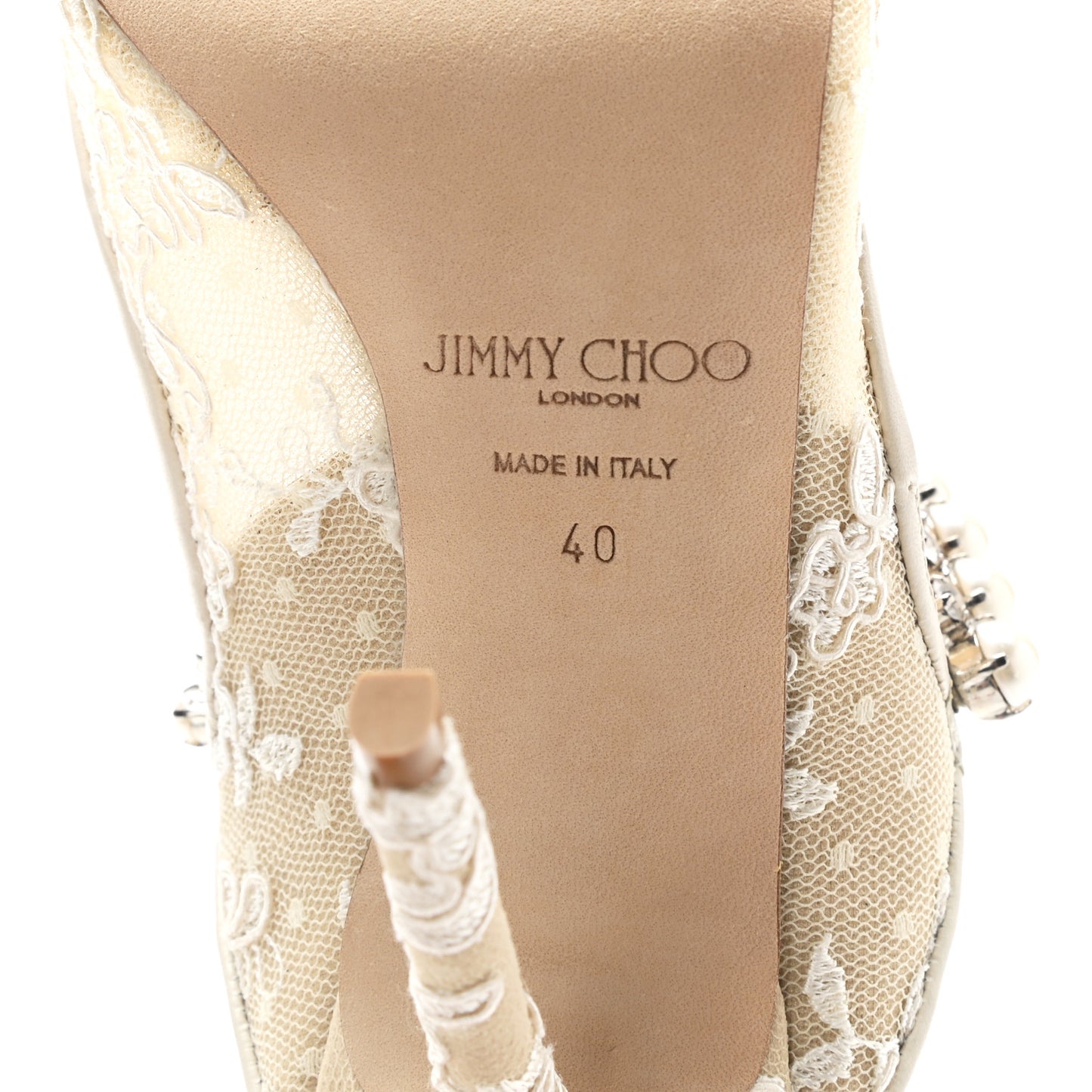 Lace Mesh Crystal Strap Bing Mules 40 Ivory