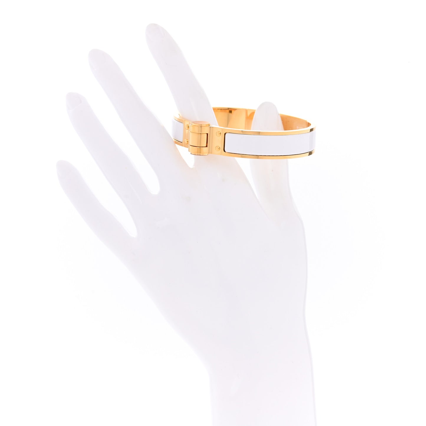 Enamel Charniere Uni Narrow Hinged Bracelet M White