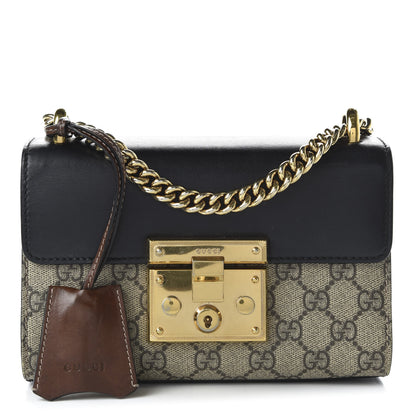 Gucci GG Supreme Monogram Calfskin Small Padlock Shoulder Bag Beige Black Cuir 1 of 11
