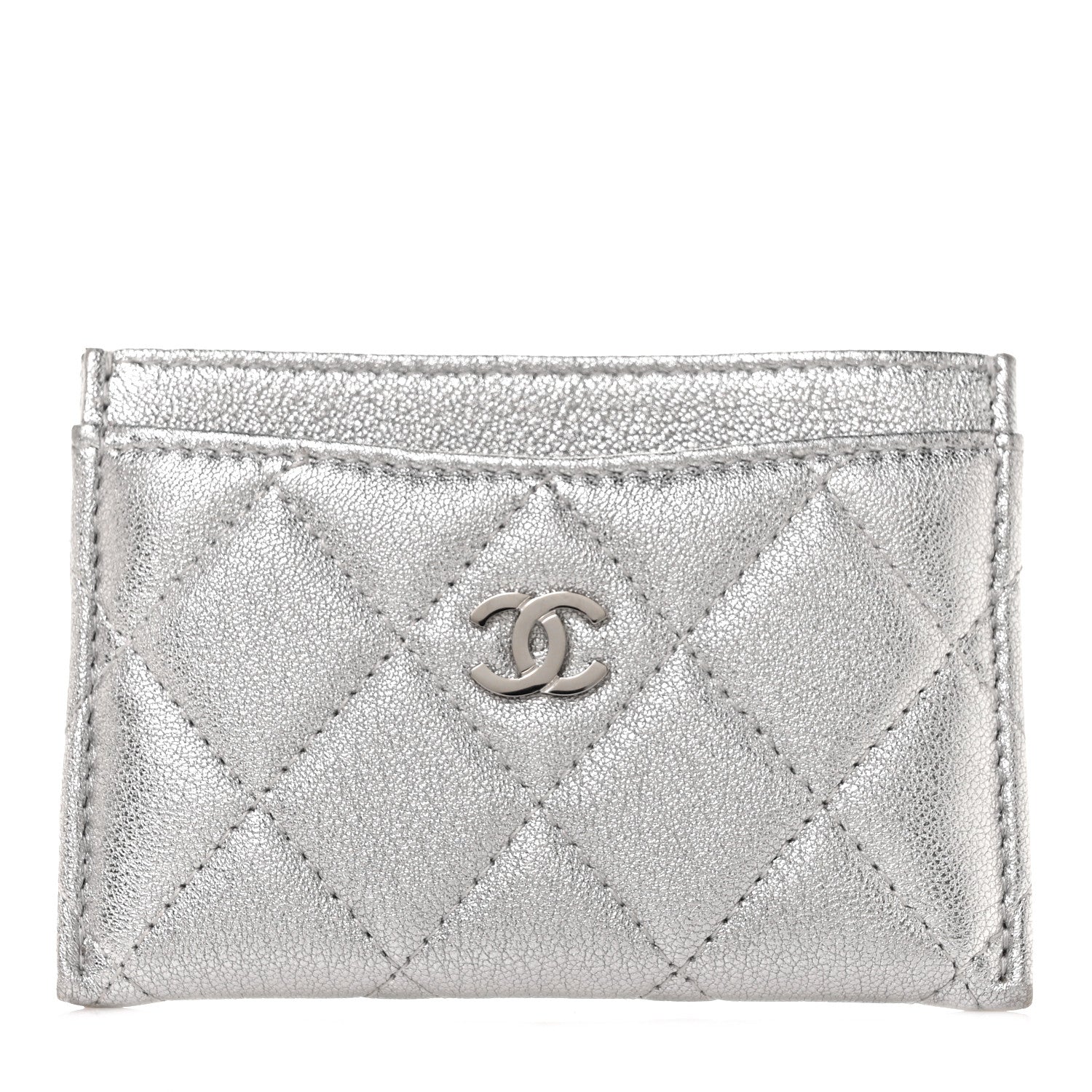 Chanel Metallic Lambskin Quilted Card Holder Silver 1 of 10