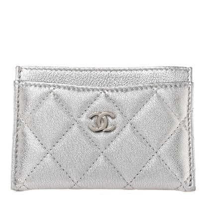Chanel Metallic Lambskin Quilted Card Holder Silver 1 of 10