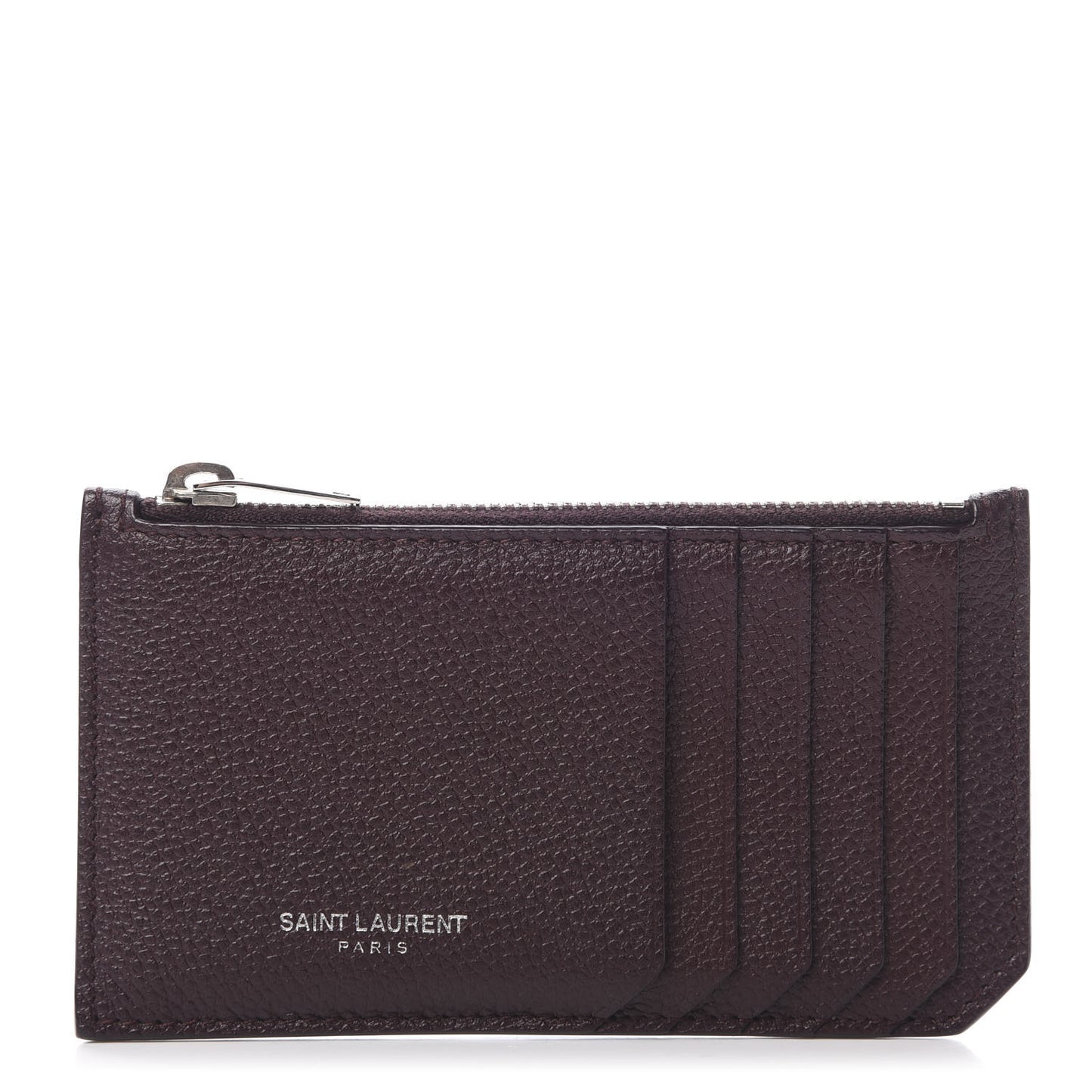 Grained Calfskin 5 Fragments Zip Pouch Card Holder Bordeaux