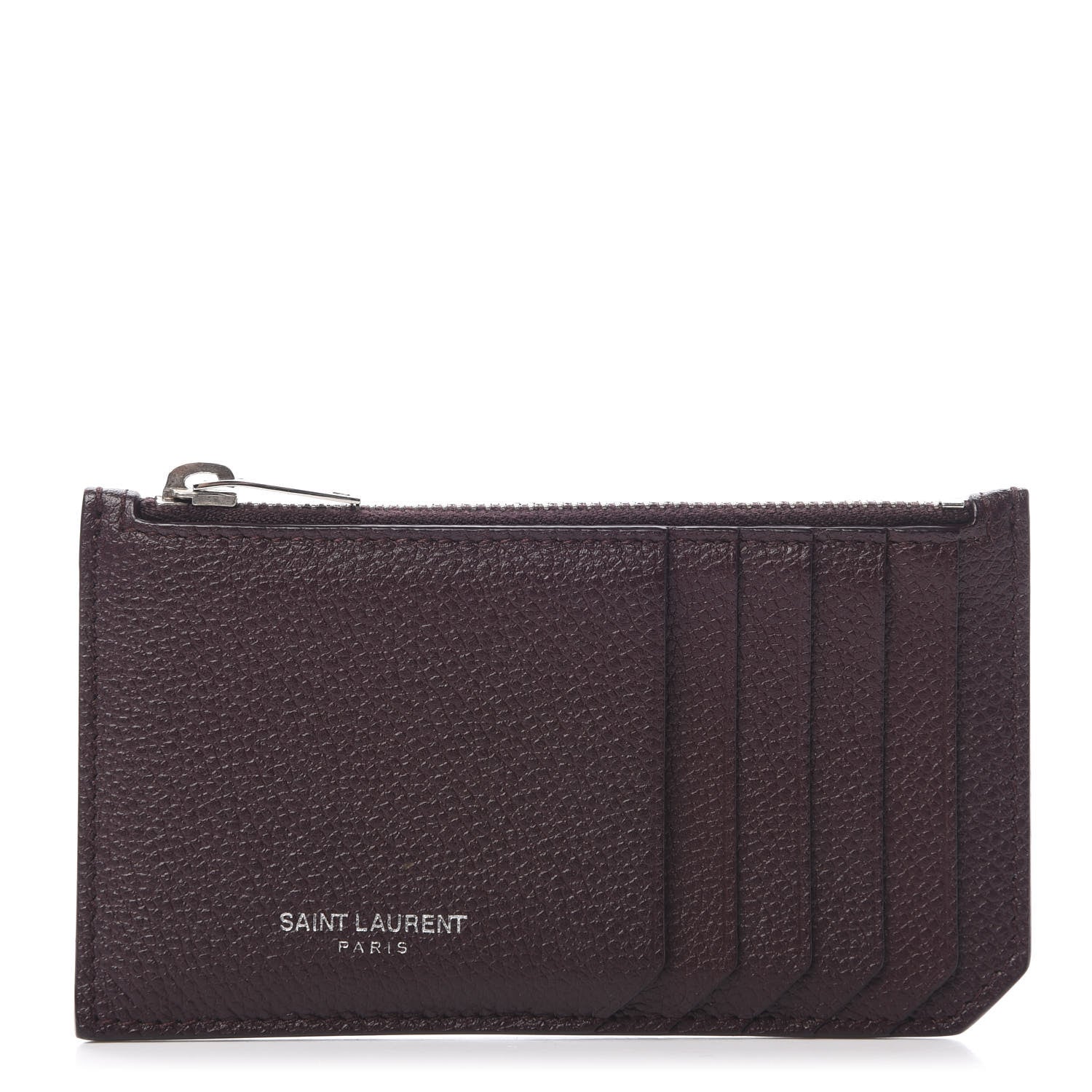 Saint Laurent Grained Calfskin 5 Fragments Zip Pouch Card Holder Bordeaux 1 of 7