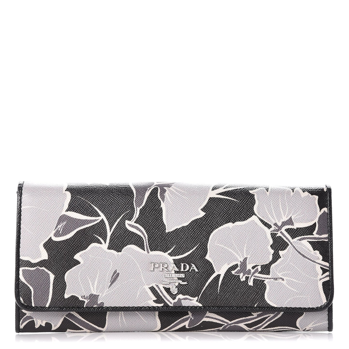 Saffiano Floral Print Continental Flap Wallet Black