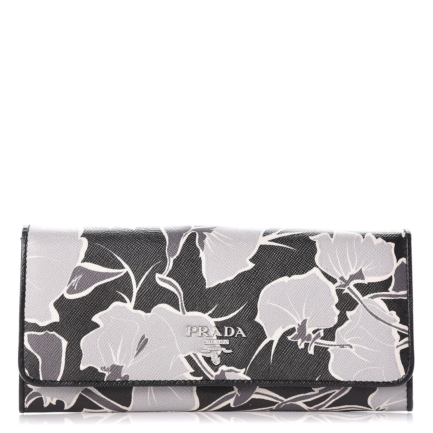 Prada Saffiano Floral Print Continental Flap Wallet Black 1 of 9