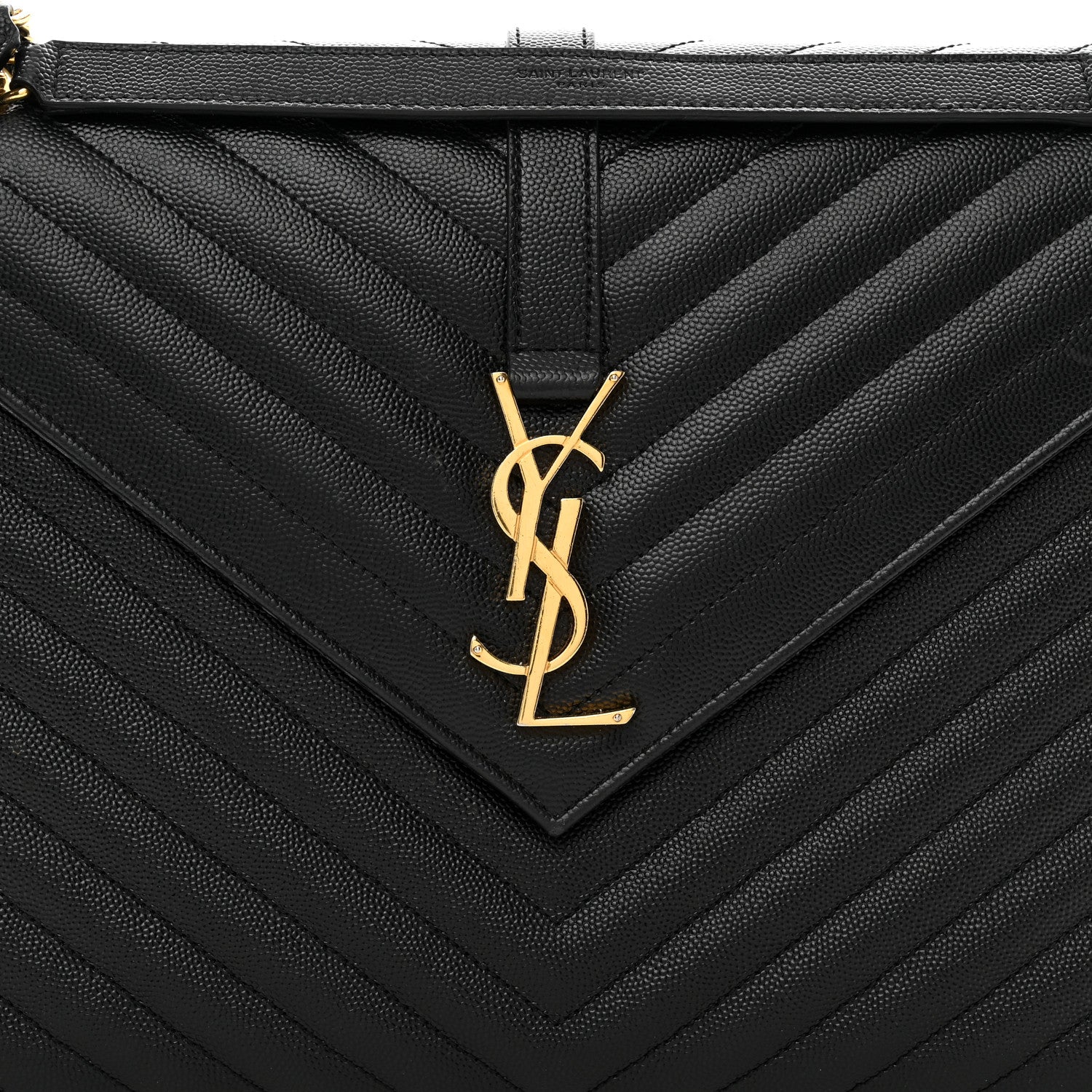 Saint Laurent Grain De Poudre Matelasse Chevron Large Monogram Satchel Black 5 of 10