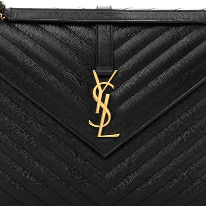 Saint Laurent Grain De Poudre Matelasse Chevron Large Monogram Satchel Black 5 of 10