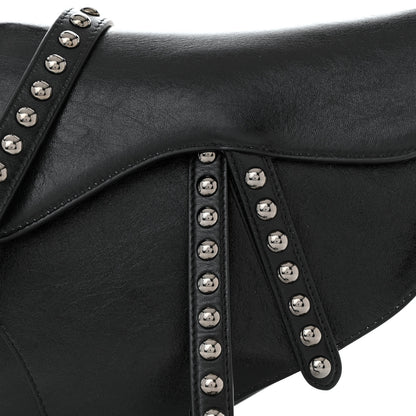 Christian Dior Crinkled Patent Lambskin Studded Saddle Bag With Strap Black 8 of 10