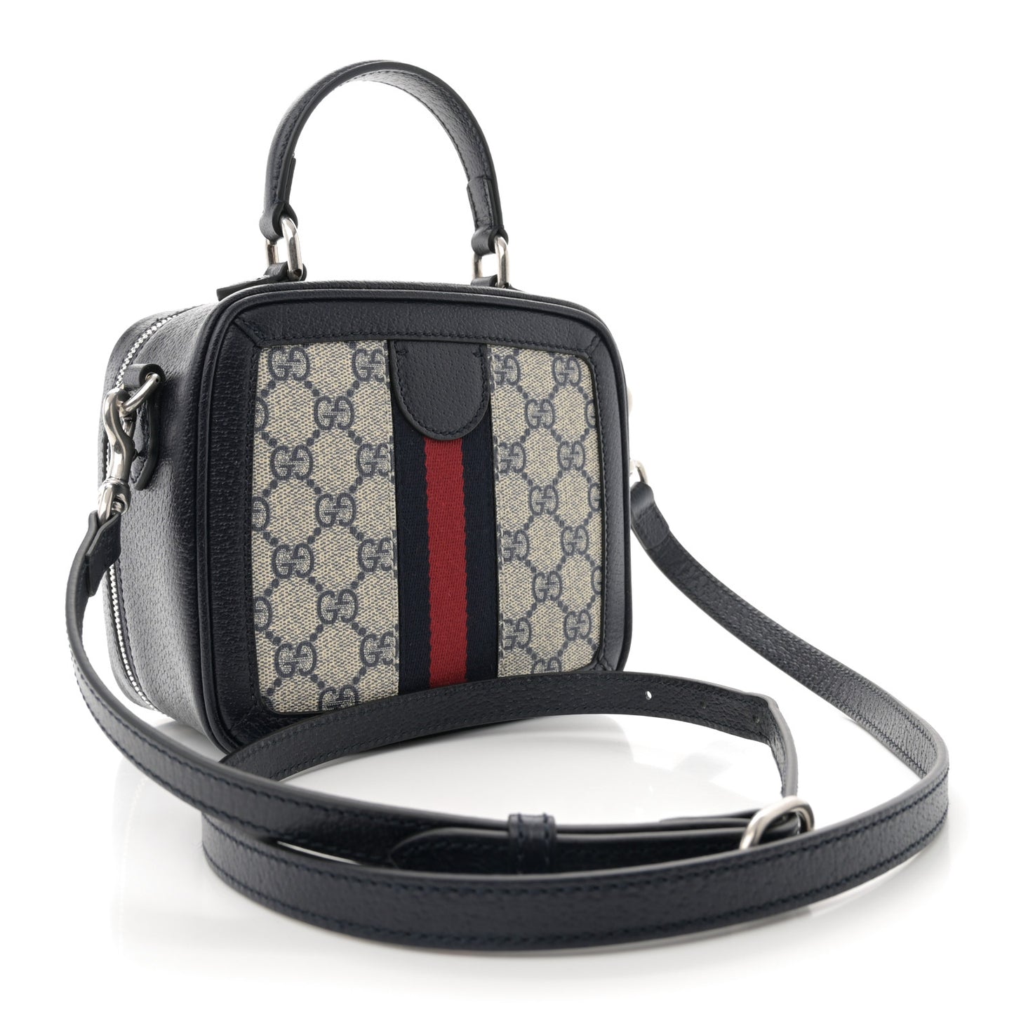 GG Supreme Monogram Mini Ophidia Top Handle Square Shoulder Bag Beige Blue