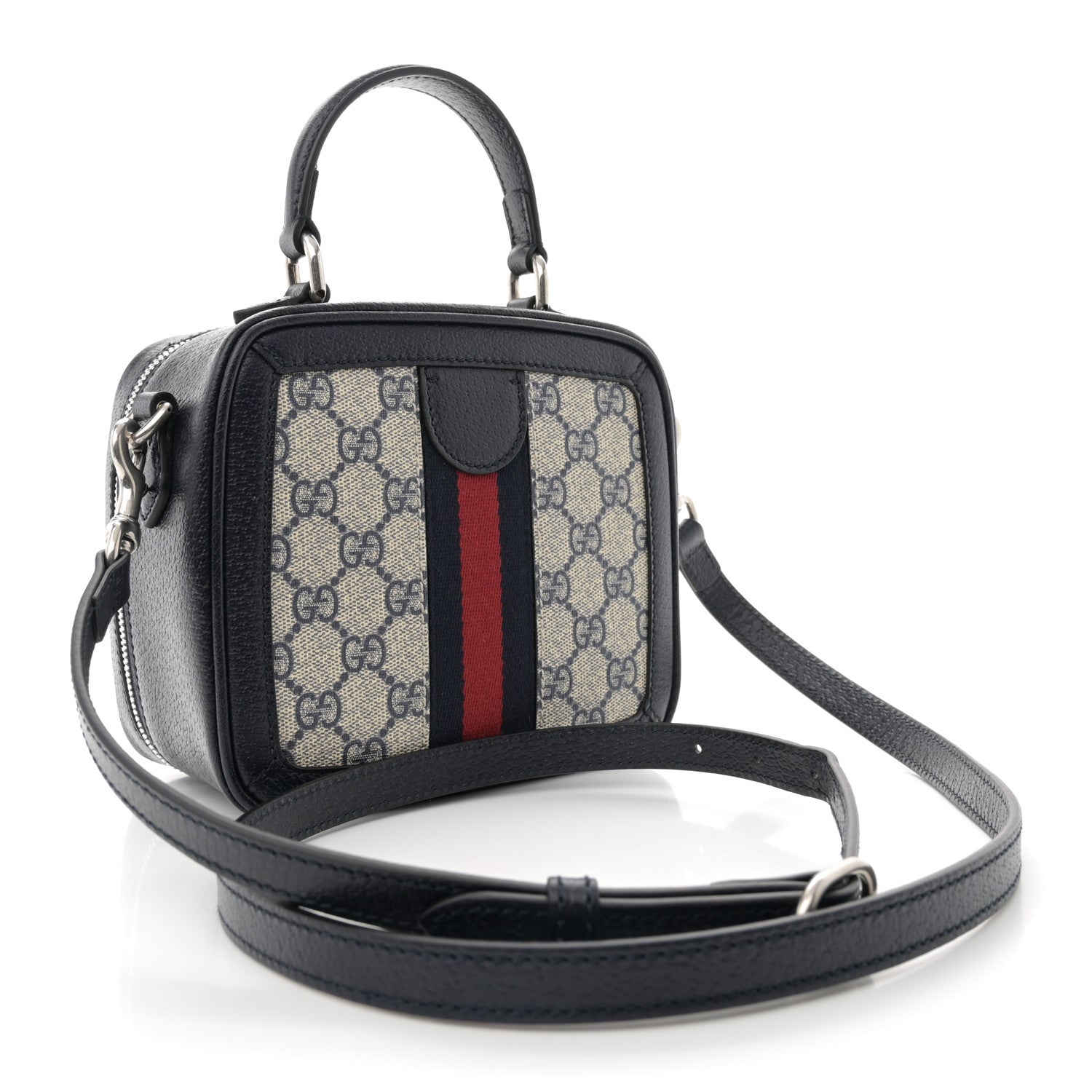 Gucci GG Supreme Monogram Mini Ophidia Top Handle Square Shoulder Bag Beige Blue 3 of 11