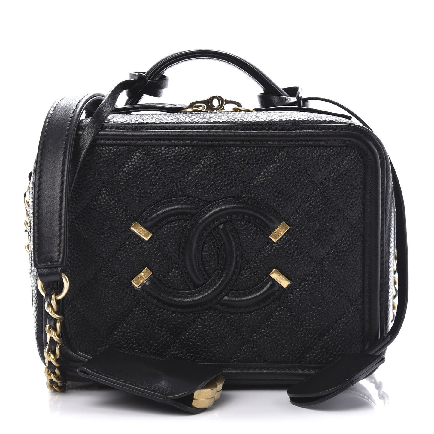Caviar Quilted Small CC Filigree Vanity Case Black