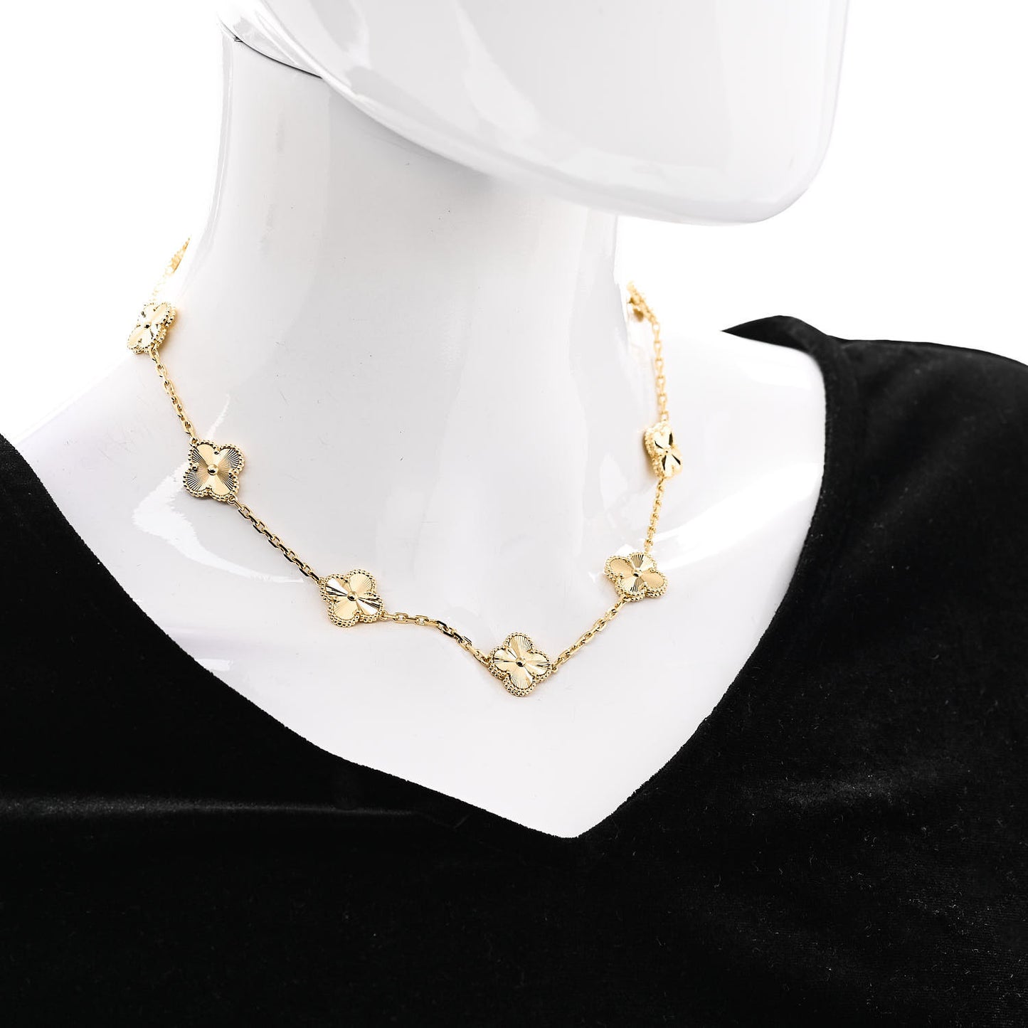 18K Yellow Gold 10 Motifs Guilloche Vintage Alhambra Necklace