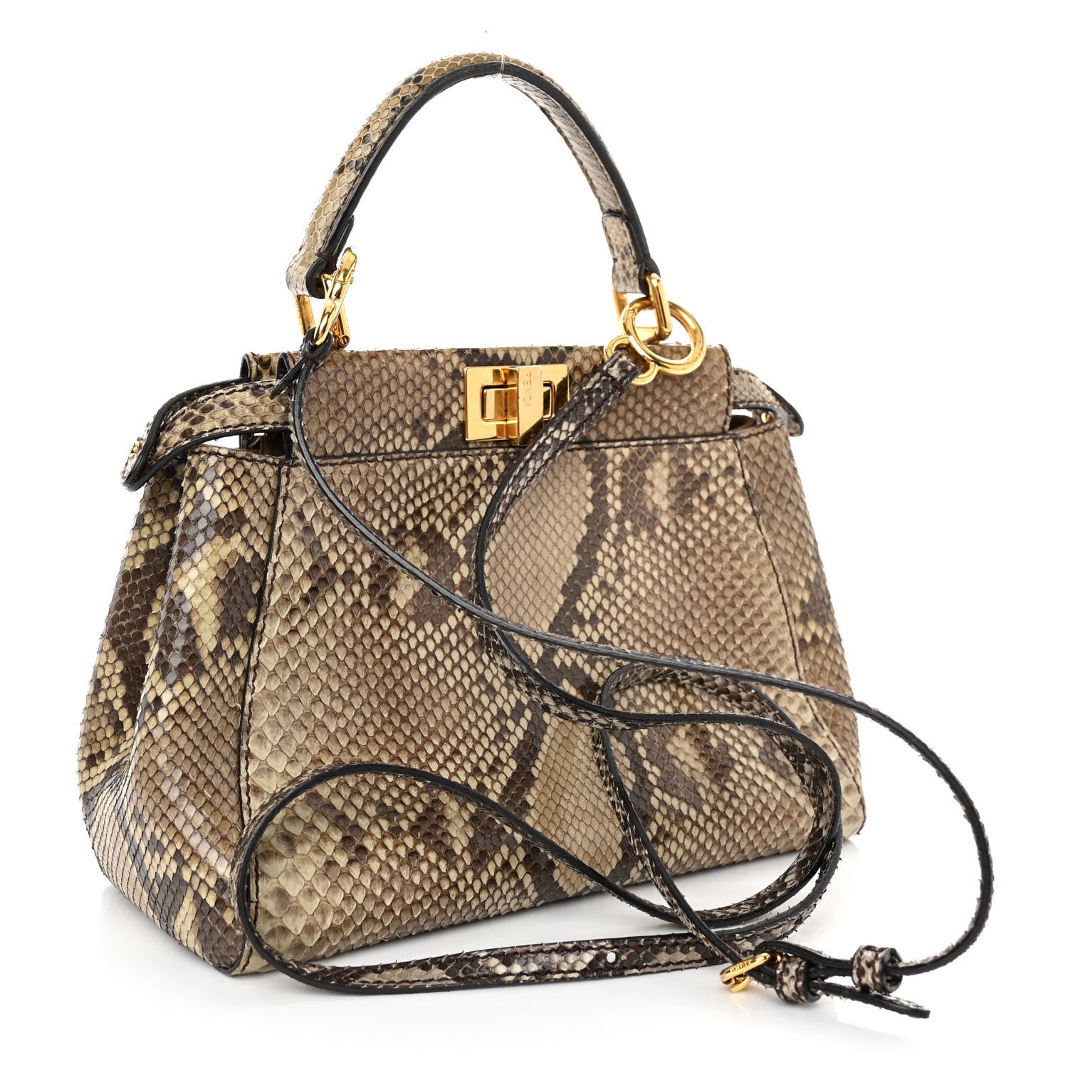 Fendi Snakeskin Camoscio Mini Peekaboo Iconic Satchel Asfalto Nocciola 3 of 10