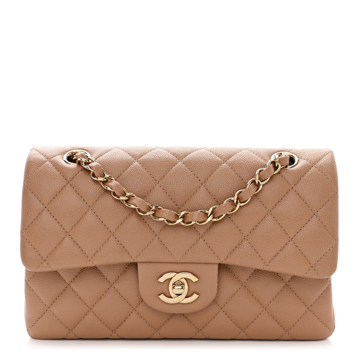 Caviar Quilted Small Double Flap Dark Beige