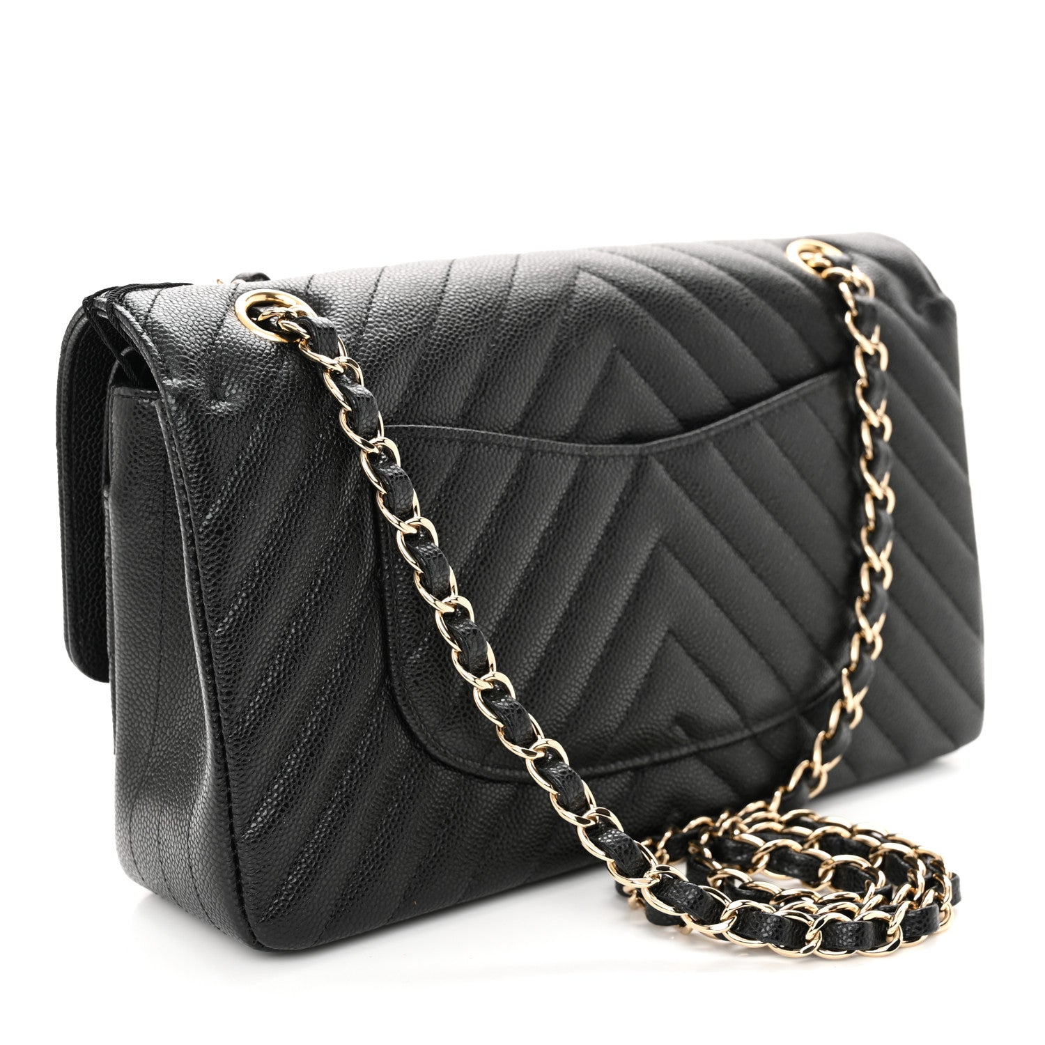 Chanel Caviar Chevron Quilted Medium Double Flap Black 3 of 11