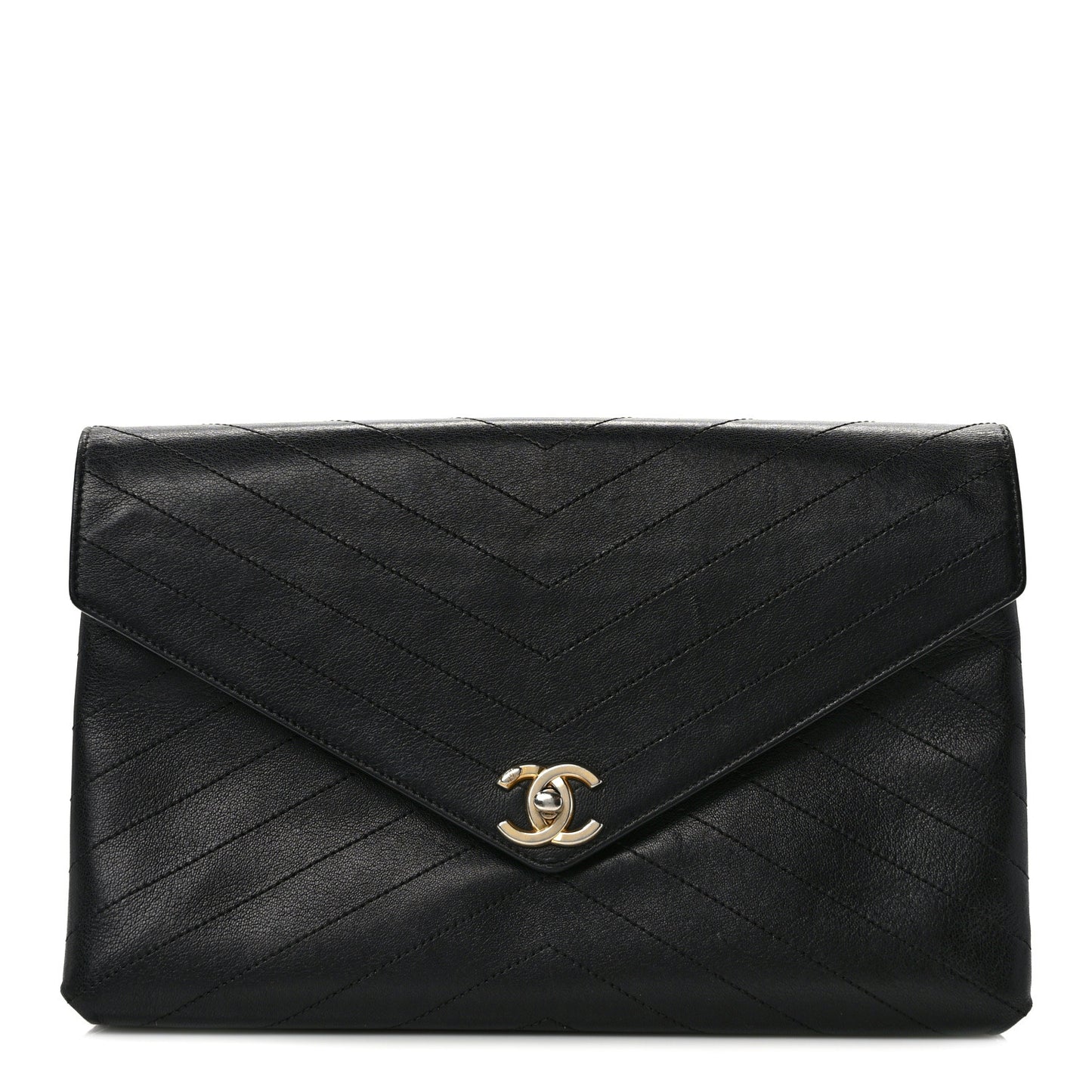 Lambskin Chevron Quilted Envelope Clutch Black