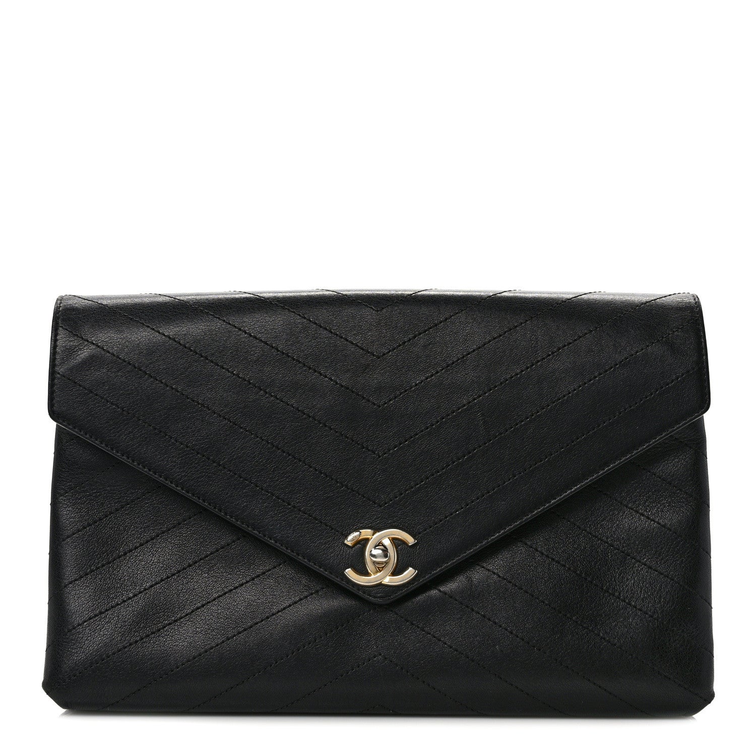 Chanel Lambskin Chevron Quilted Envelope Clutch Black 1 of 12