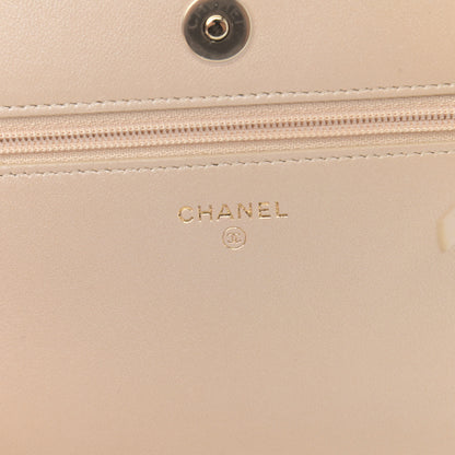 Chanel Iridescent Lambskin Quilted Pearl Wallet On Chain WOC Light Beige 7 of 12