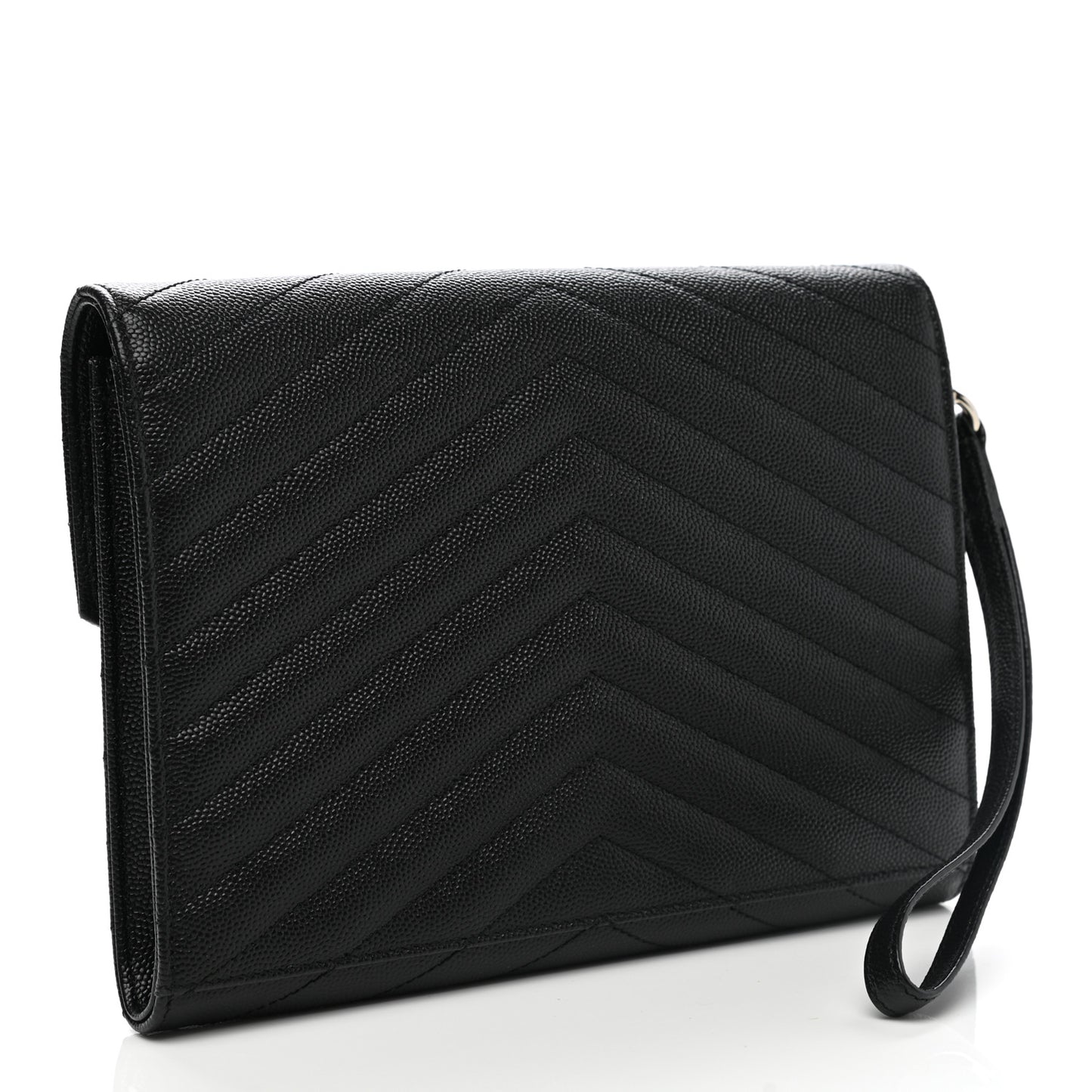 Grain De Poudre Matelasse Chevron Monogram Envelope Clutch Black