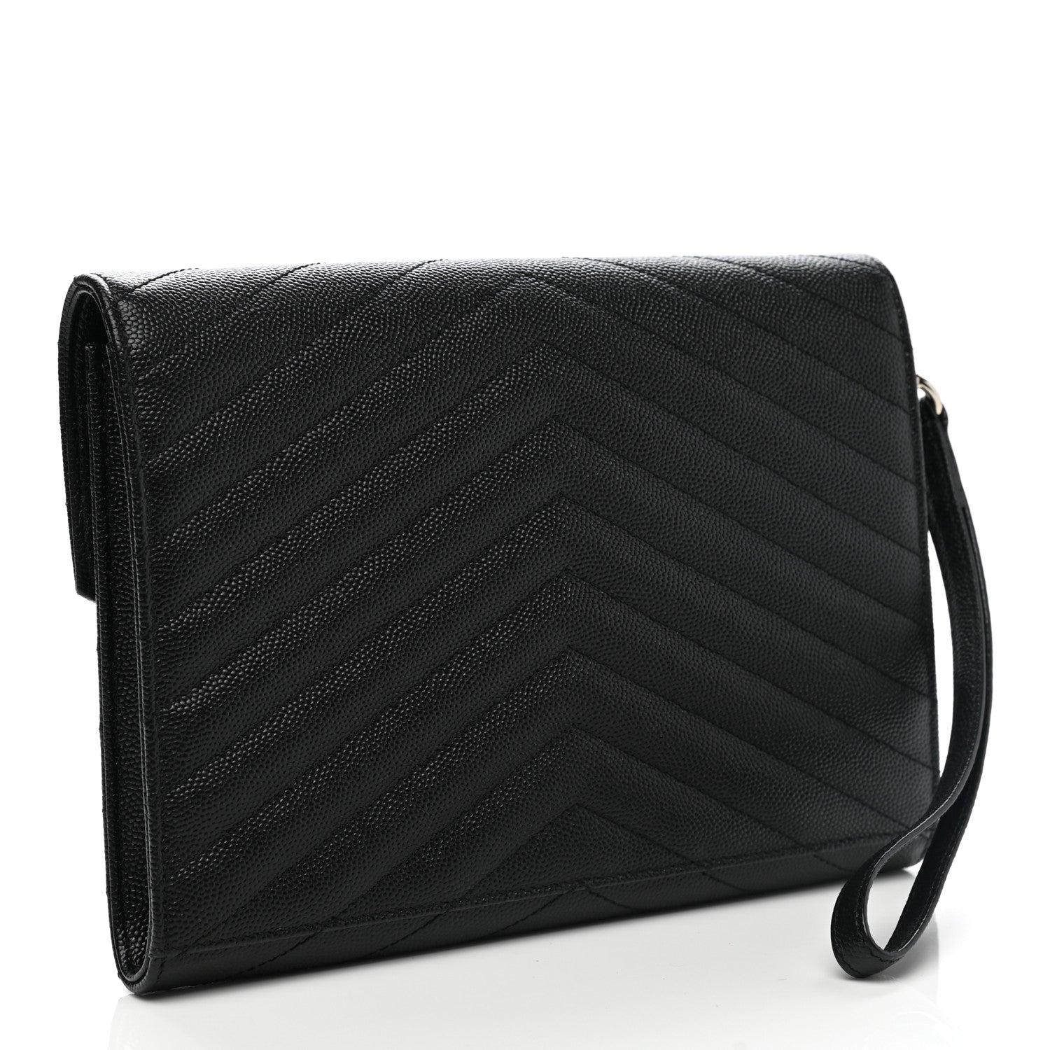 Saint Laurent Grain De Poudre Matelasse Chevron Monogram Envelope Clutch Black 3 of 10