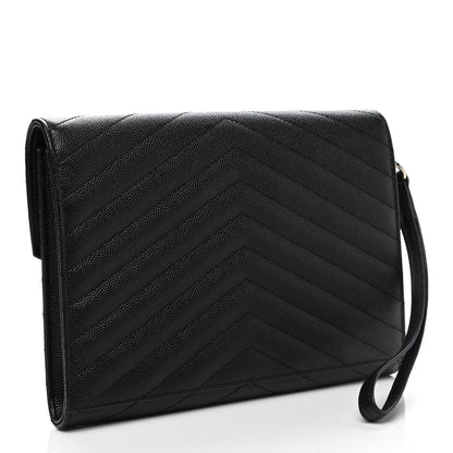 Saint Laurent Grain De Poudre Matelasse Chevron Monogram Envelope Clutch Black 3 of 10