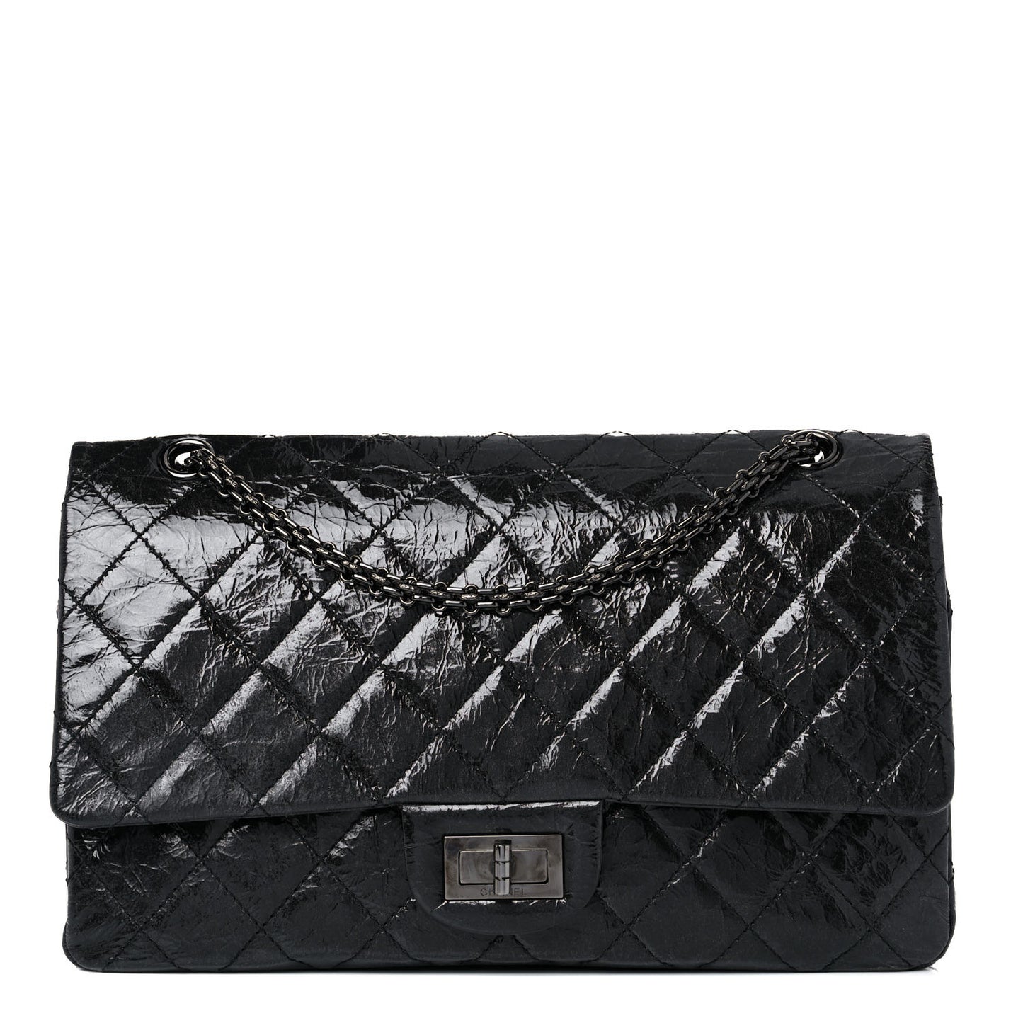 Glazed Aged Calfskin Quilted 2.55 Reissue 227 Flap Black