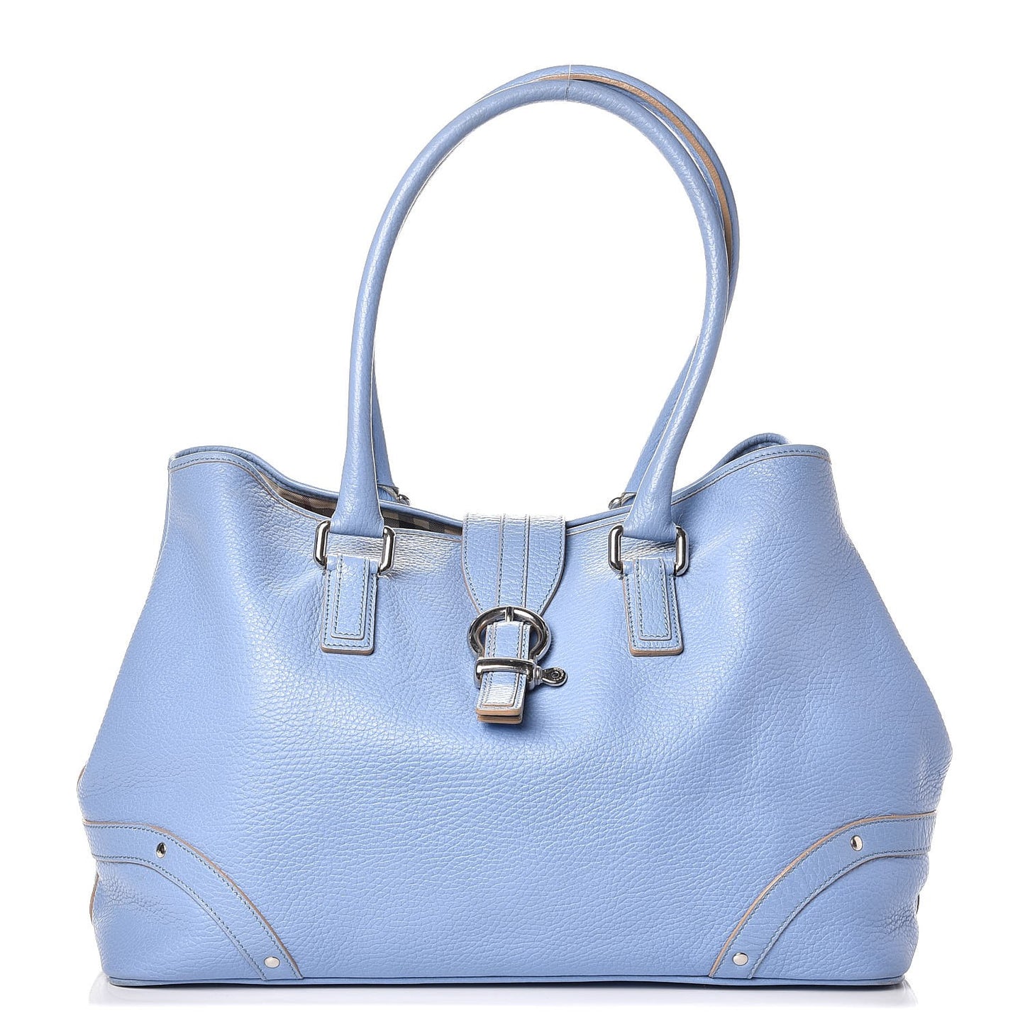 Calfskin Studded Buckle Tote Blue