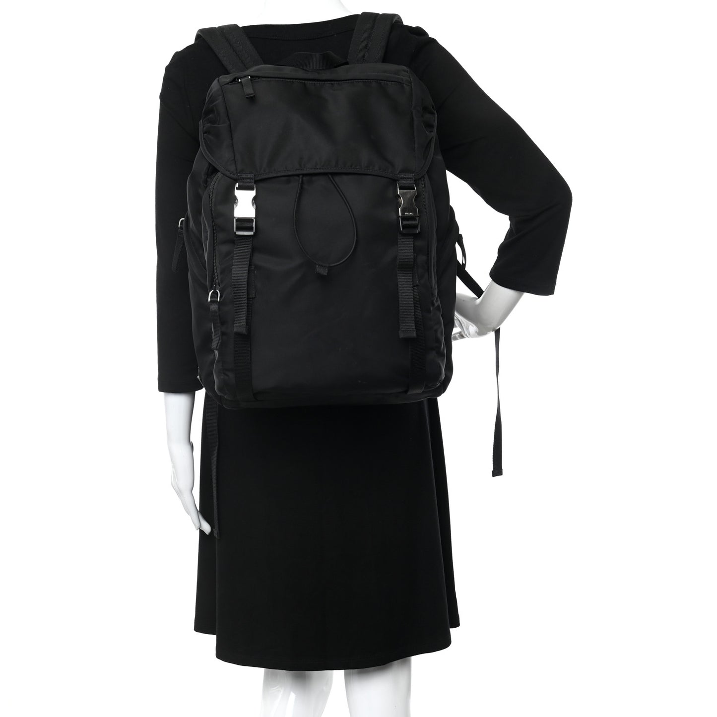 Tessuto Nylon Montagna Double Buckle Backpack Black
