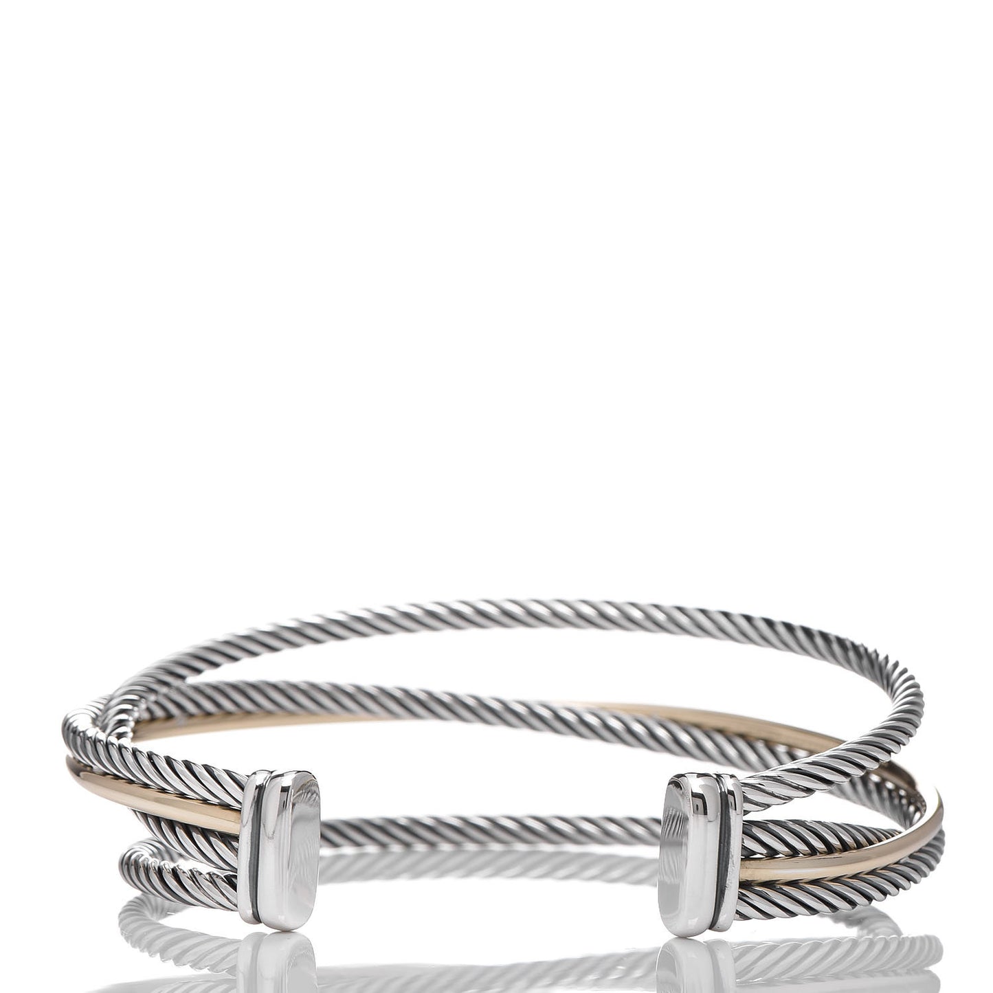 Sterling Silver 18K Yellow Gold 18mm Three Row Crossover Cuff