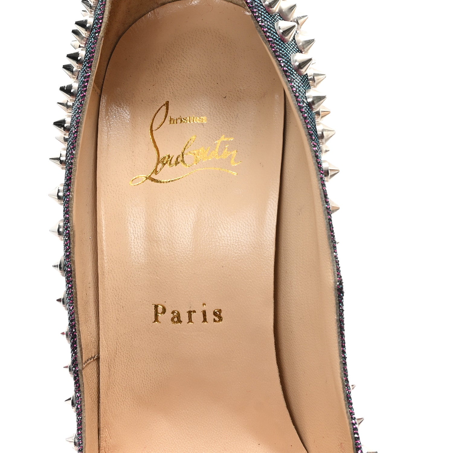 Christian Louboutin Lame Satin Lady Peep Spikes 150 Pumps 39 Turquoise Violet Silver 8 of 9