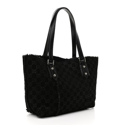Gucci Monogram Suede Shearling Medium Jolicoeur Tote Black 4 of 10