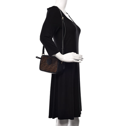 Fendi Glazed Fabric Vitello Century FF 1974 Stamp Patch Mini Camera Case Mogano Panna Black 2 of 11